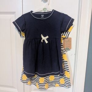 Navy and Yellow Toddler Dresses, Organic Cotton